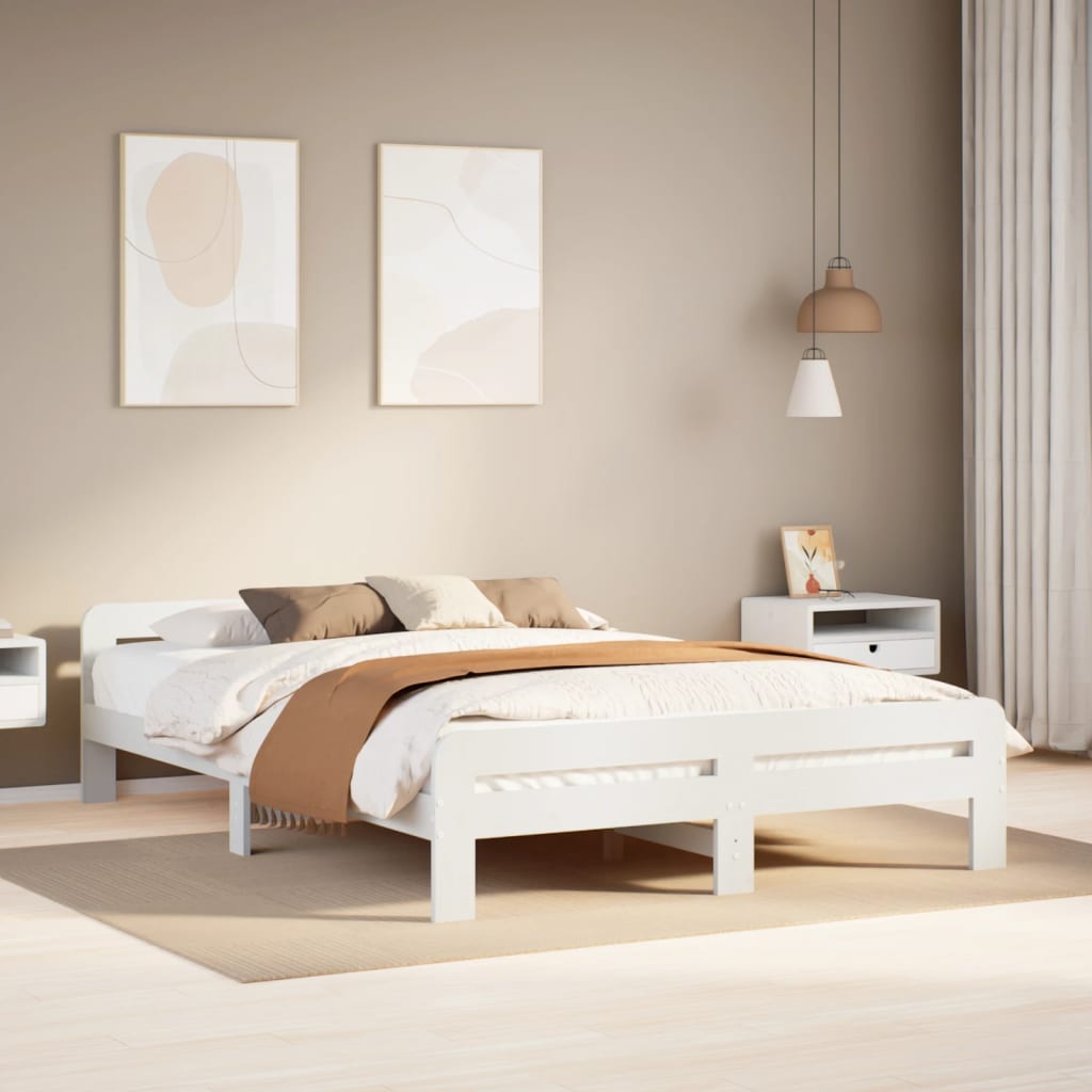 Bed Frame without Mattress Solid Wood Pine White 150 cm 200 cm