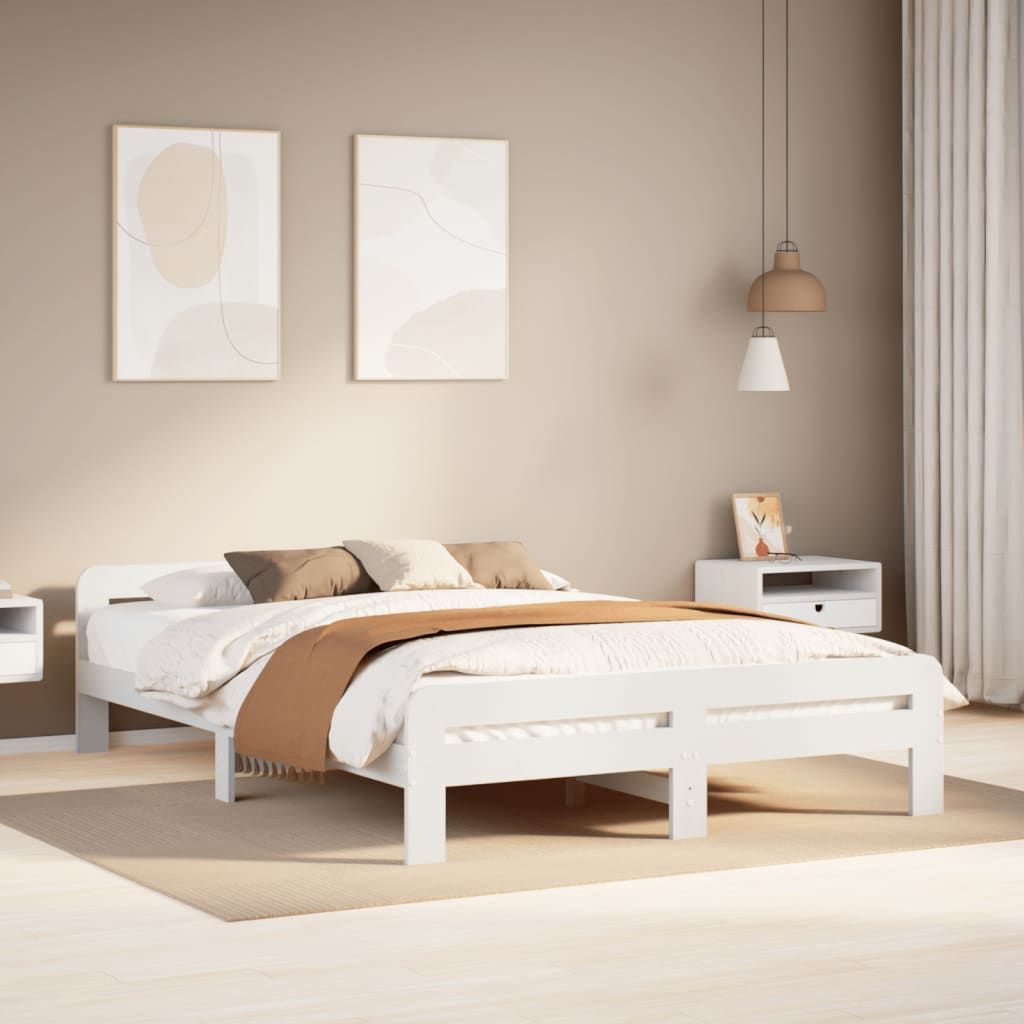 Bed Frame without Mattress Solid Wood Pine White 140 cm 200 cm