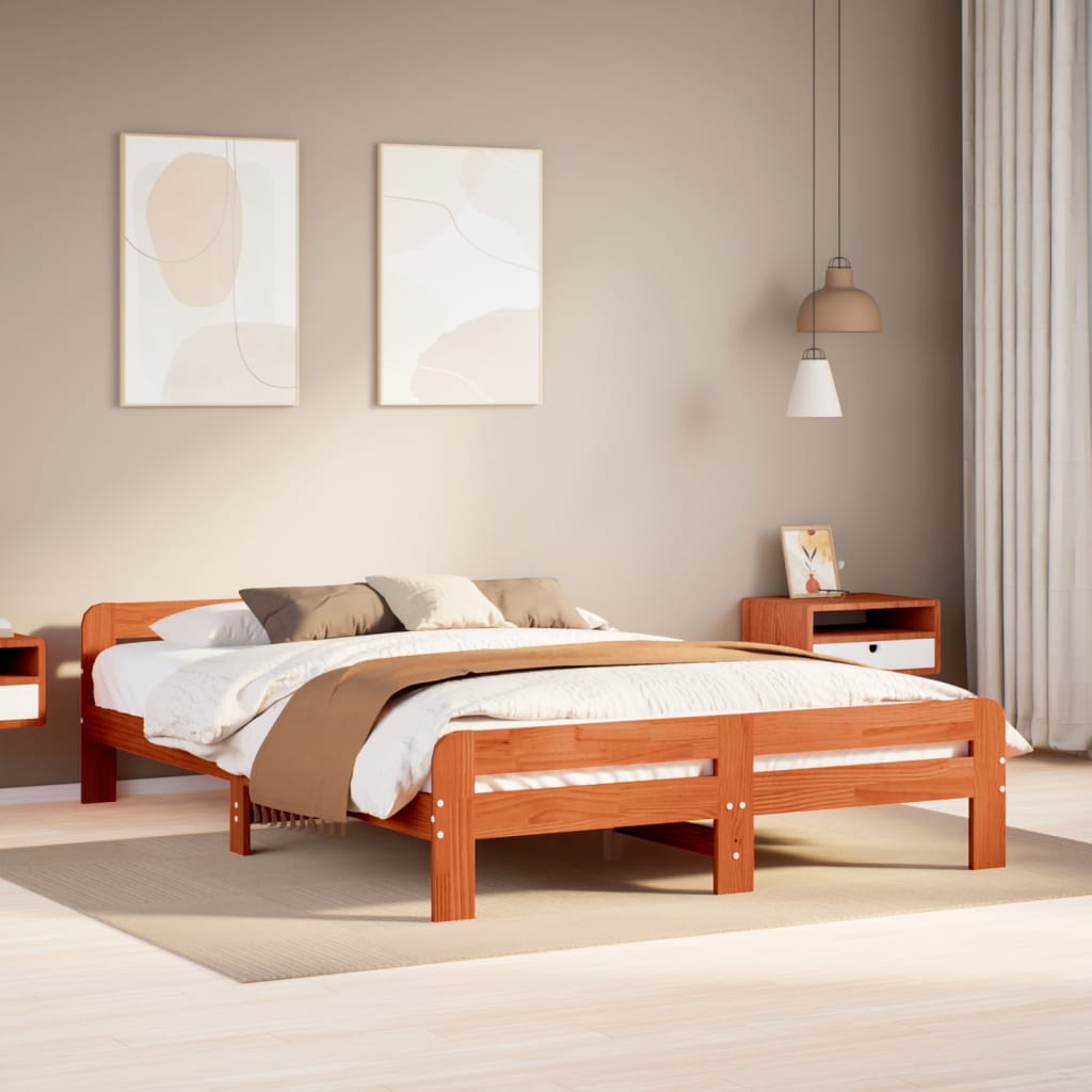 Bed Frame without Mattress Solid Wood Pine Wax brown 140 cm 200 cm