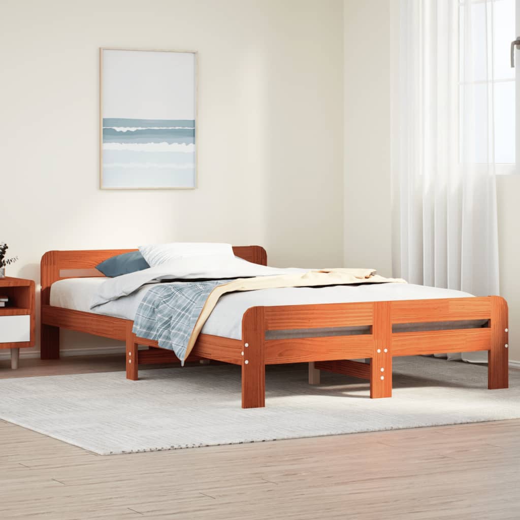 Bed Frame without Mattress Solid Wood Pine Wax brown 135 cm 190 cm