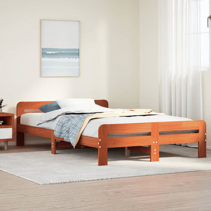 Bed Frame without Mattress Solid Wood Pine Wax brown 135 cm 190 cm