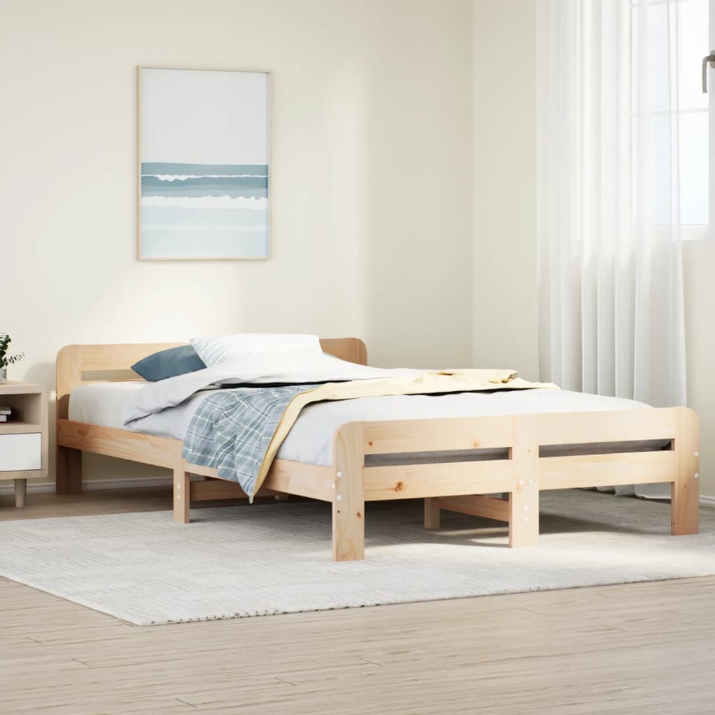 Bed Frame without Mattress Solid Wood Pine Natural 120 cm 190 cm