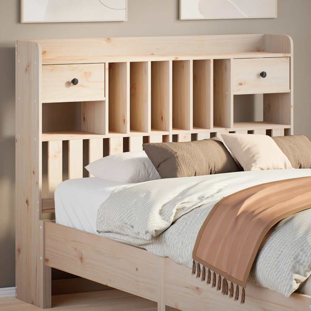 Headboard with Storage Solid Wood Pine Natural 135 cm