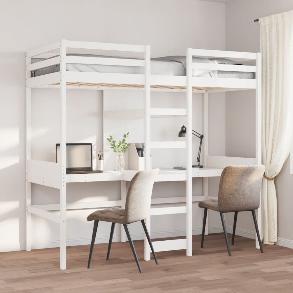 vidaXL Loft Bed Frame without Mattress White 80x200cm Solid Wood Pine 1