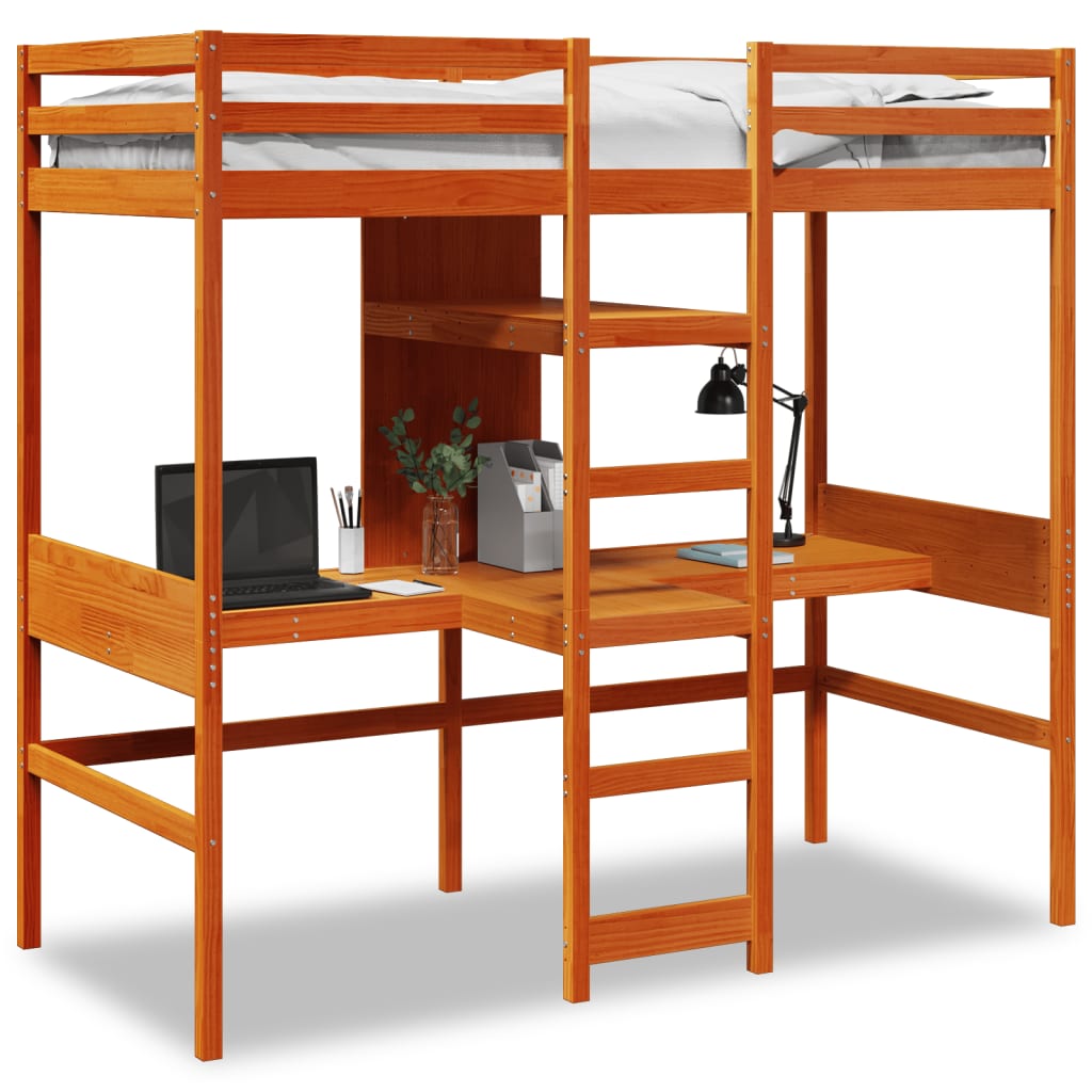 vidaXL Loft Bed Frame without Mattress Wax Brown 80x200cm 2