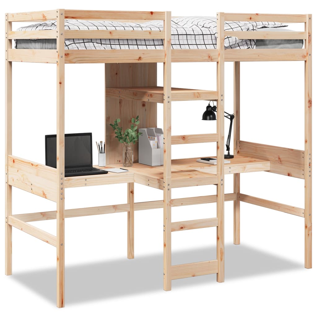Loft Bed Frame without Mattress Solid Wood Pine Natural 75 x 190 cm