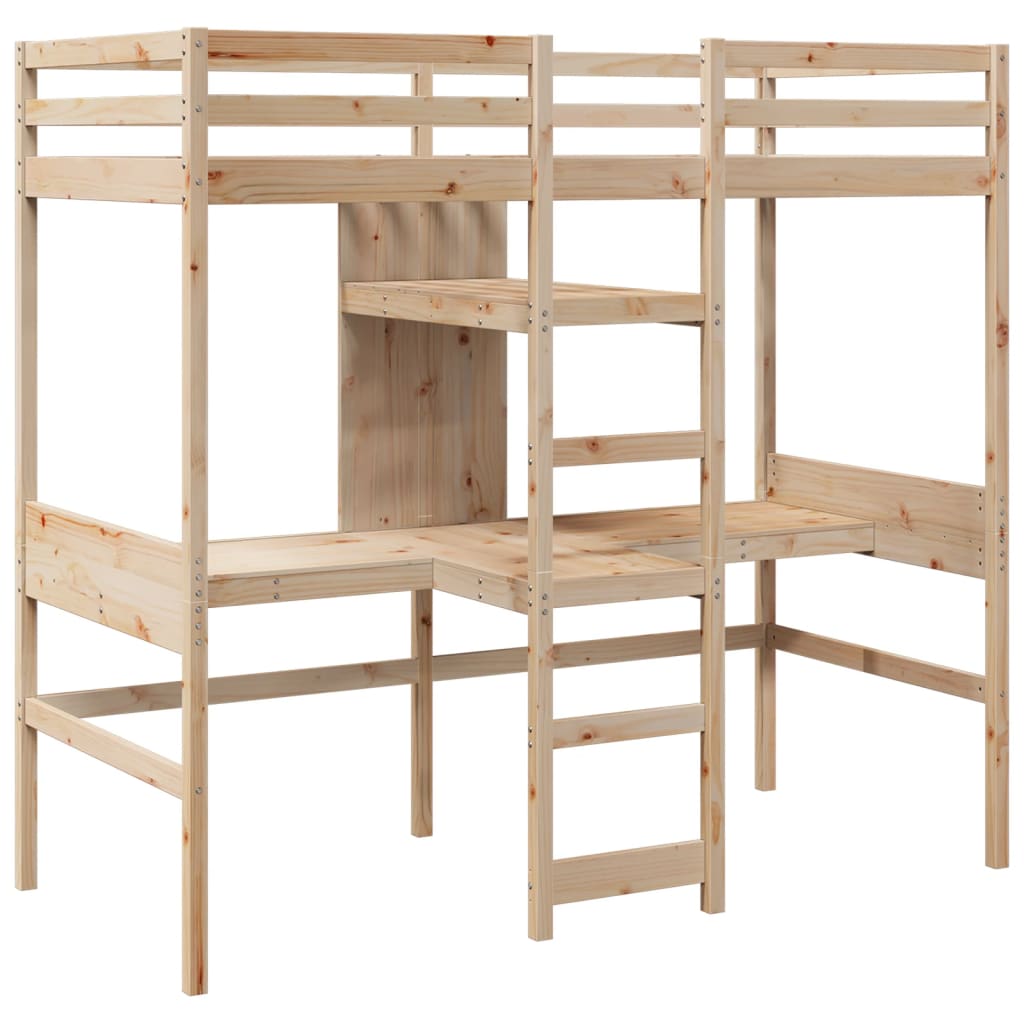 vidaXL Loft Bed Frame without Mattress 75x190cm Solid Wood Pine 3