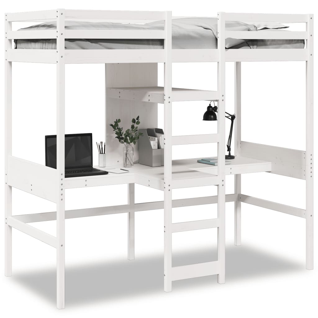 vidaXL Loft Bed Frame without Mattress White 75x190cm Solid Wood Pine 2