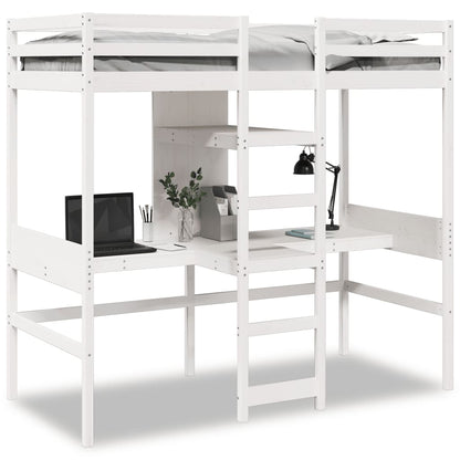 vidaXL Loft Bed Frame without Mattress White 75x190cm Solid Wood Pine 2