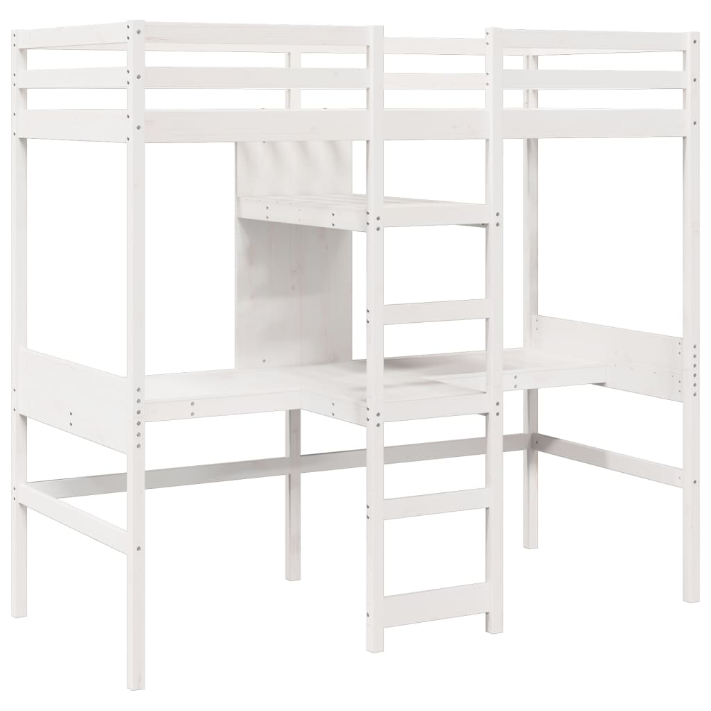 vidaXL Loft Bed Frame without Mattress White 75x190cm Solid Wood Pine 3