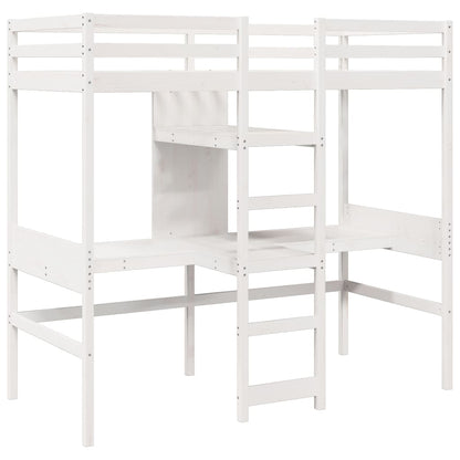 Loft Bed Frame without Mattress Solid Wood Pine White 75 x 190 cm
