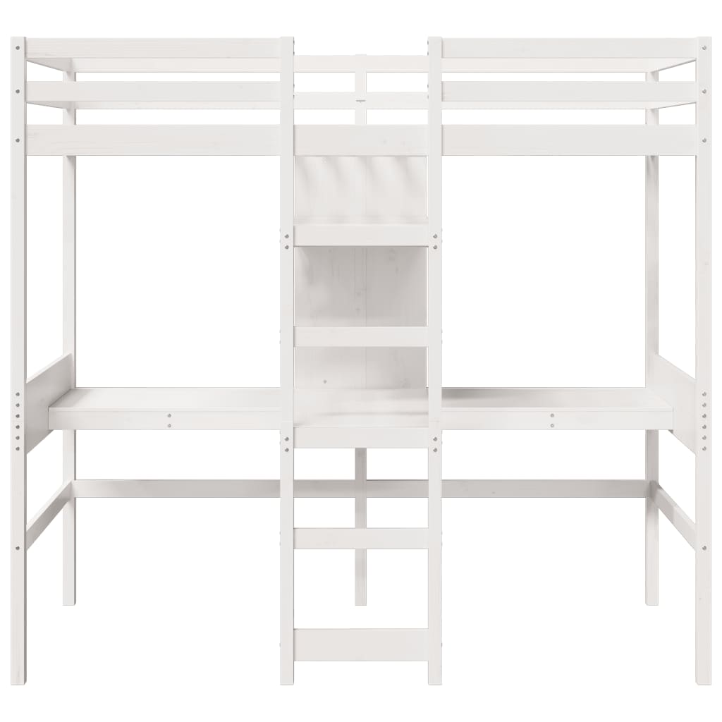vidaXL Loft Bed Frame without Mattress White 75x190cm Solid Wood Pine 4