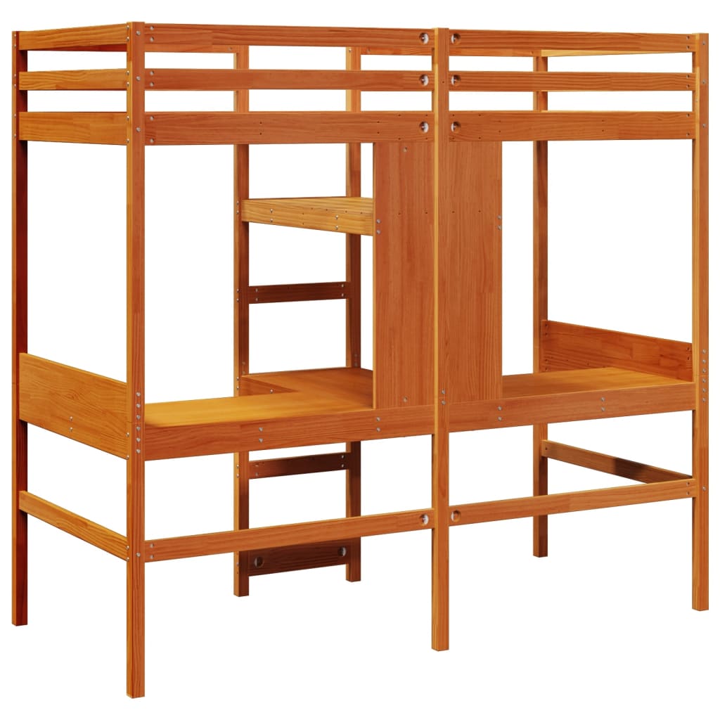 vidaXL Loft Bed Frame without Mattress Wax Brown 75x190cm 6