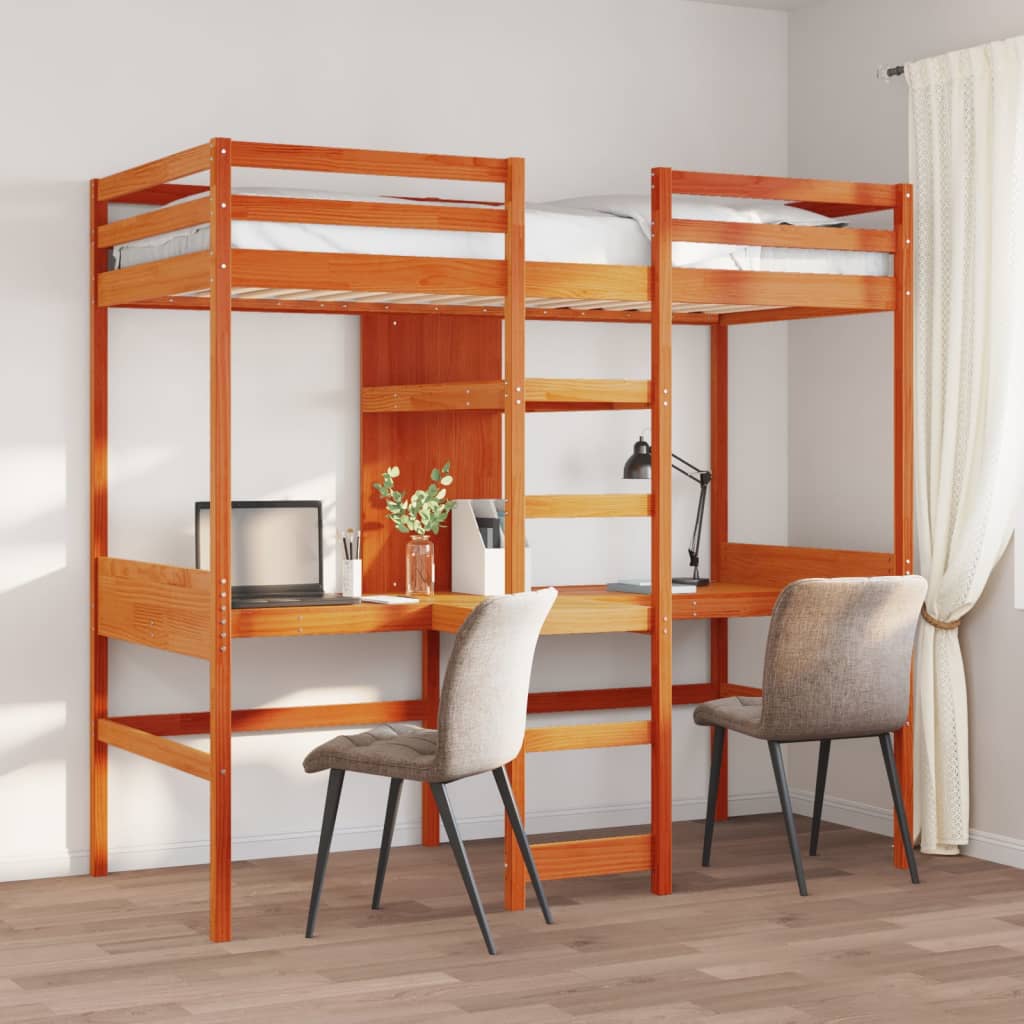 vidaXL Loft Bed Frame without Mattress Wax Brown 75x190cm 1