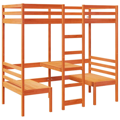 vidaXL Loft Bed Frame with Desk&Chairs Wax Brown 90x200cm 2