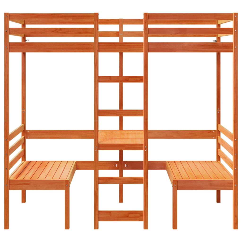 vidaXL Loft Bed Frame with Desk&Chairs Wax Brown 90x200cm 4