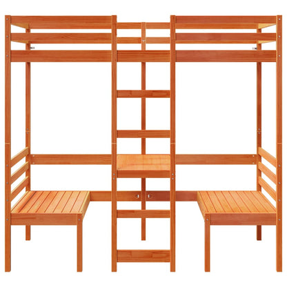 vidaXL Loft Bed Frame with Desk&Chairs Wax Brown 90x200cm 4