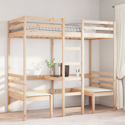 vidaXL Loft Bed Frame with Desk&Chairs 80x200cm Solid Wood Pine 3