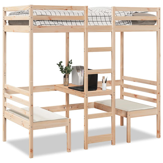 vidaXL Loft Bed Frame with Desk&Chairs 80x200cm Solid Wood Pine 1