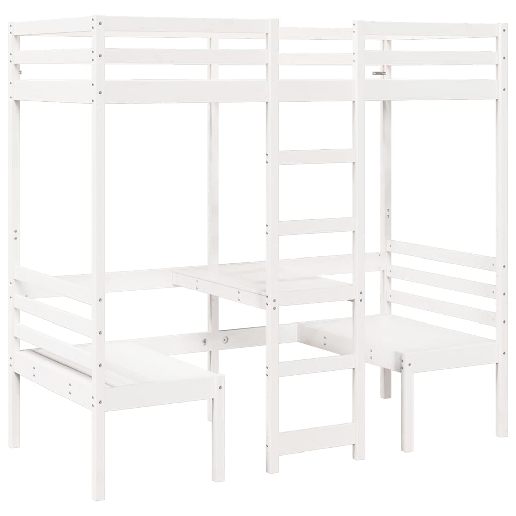 vidaXL Loft Bed Frame with Desk&Chairs White 80x200cm Solid Wood Pine 2
