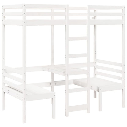 vidaXL Loft Bed Frame with Desk&Chairs White 80x200cm Solid Wood Pine 2