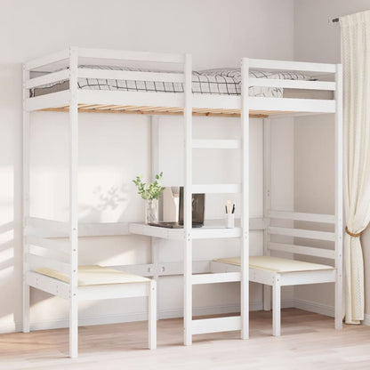 vidaXL Loft Bed Frame with Desk&Chairs White 80x200cm Solid Wood Pine 3