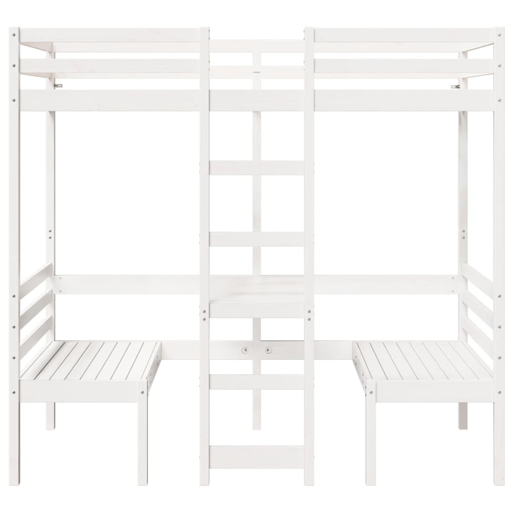 vidaXL Loft Bed Frame with Desk&Chairs White 80x200cm Solid Wood Pine 4