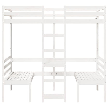 vidaXL Loft Bed Frame with Desk&Chairs White 80x200cm Solid Wood Pine 4