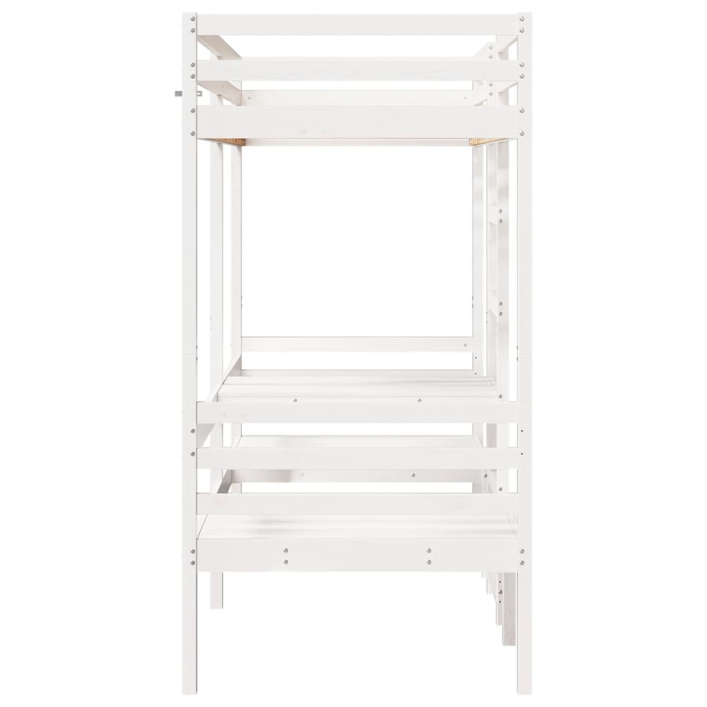 vidaXL Loft Bed Frame with Desk&Chairs White 80x200cm Solid Wood Pine 6