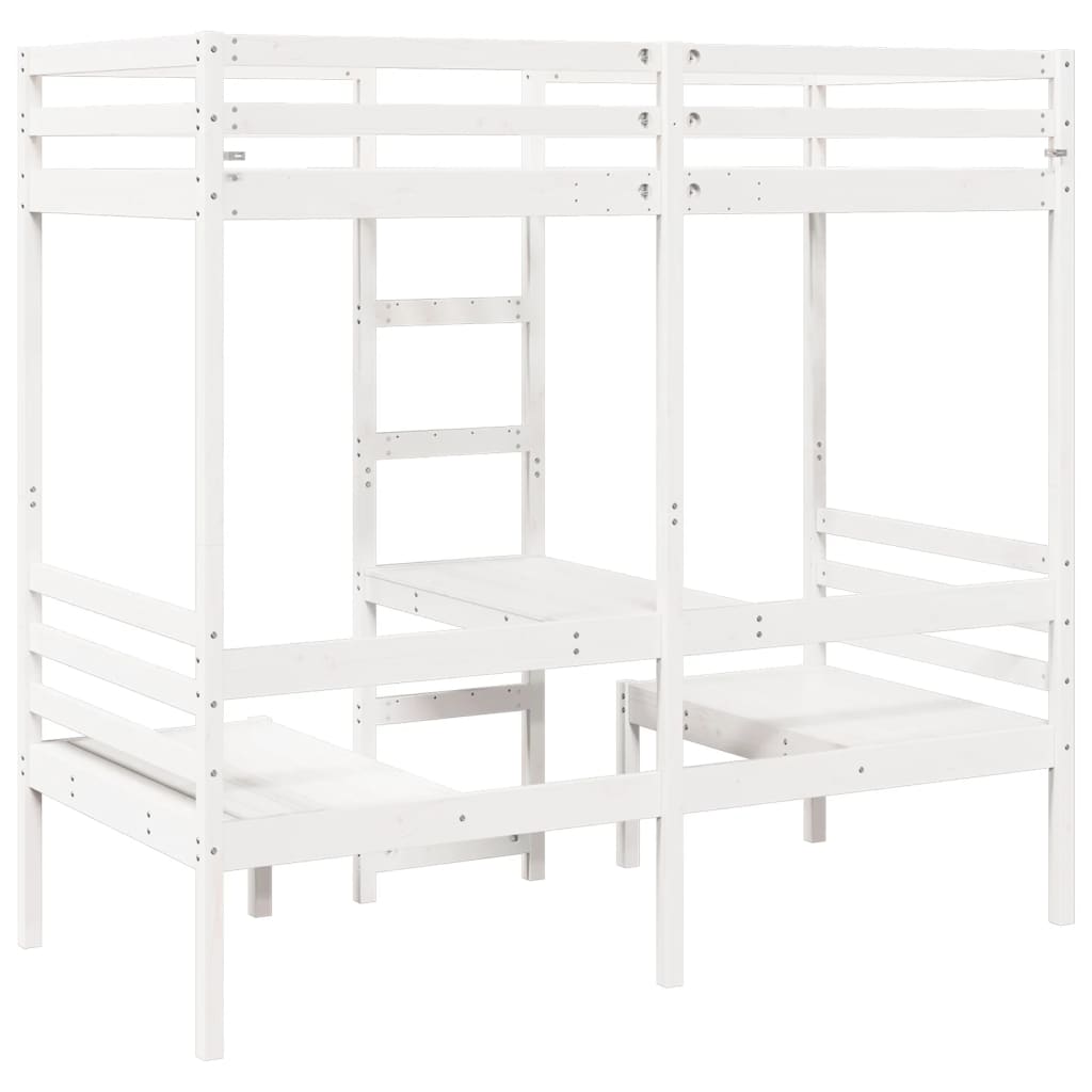 vidaXL Loft Bed Frame with Desk&Chairs White 80x200cm Solid Wood Pine 5