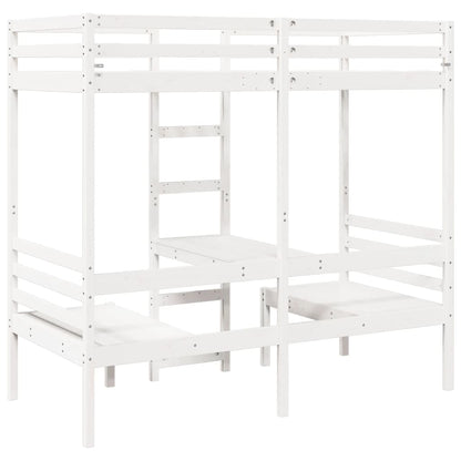 vidaXL Loft Bed Frame with Desk&Chairs White 80x200cm Solid Wood Pine 5