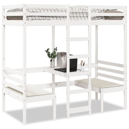 vidaXL Loft Bed Frame with Desk&Chairs White 80x200cm Solid Wood Pine 1