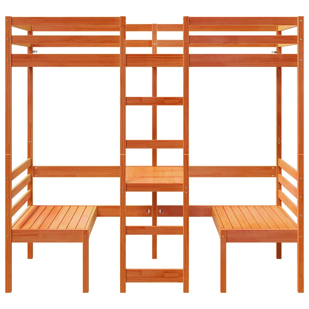 vidaXL Loft Bed Frame with Desk&Chairs Wax Brown 80x200cm 4