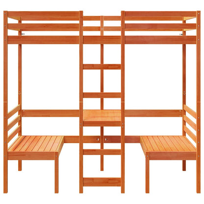 vidaXL Loft Bed Frame with Desk&Chairs Wax Brown 80x200cm 4