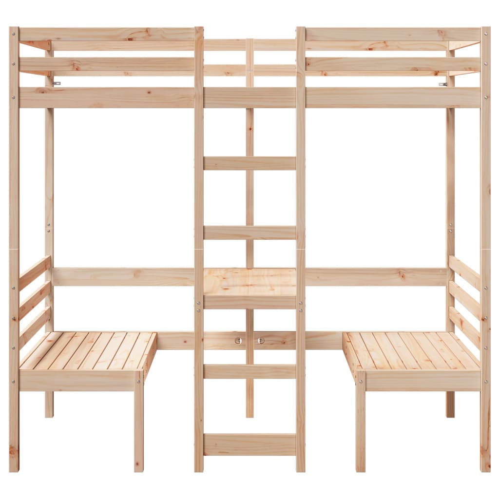 vidaXL Loft Bed Frame with Desk&Chairs 90x190cm Solid Wood Pine 4