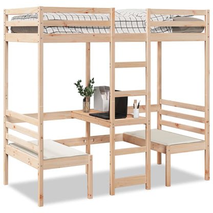 vidaXL Loft Bed Frame with Desk&Chairs 90x190cm Solid Wood Pine 1
