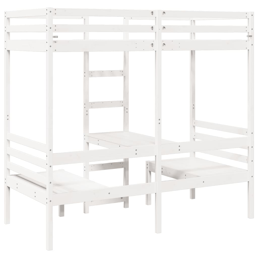 vidaXL Loft Bed Frame with Desk&Chairs White 90x190cm Solid Wood Pine 5