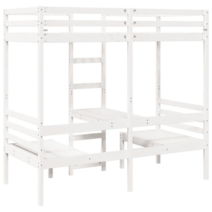 vidaXL Loft Bed Frame with Desk&Chairs White 90x190cm Solid Wood Pine 5