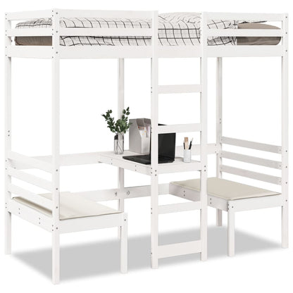 vidaXL Loft Bed Frame with Desk&Chairs White 90x190cm Solid Wood Pine 1