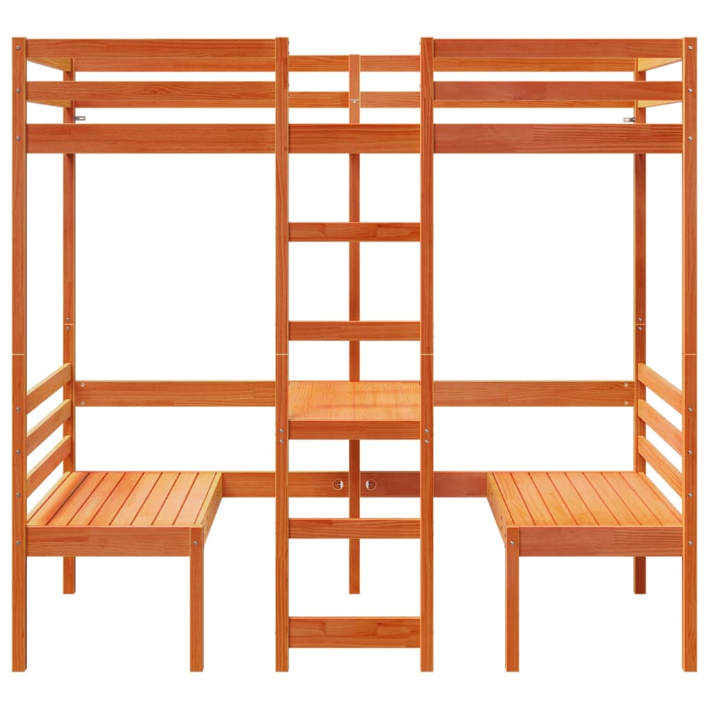 vidaXL Loft Bed Frame with Desk&Chairs Wax Brown 90x190cm 4