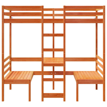 vidaXL Loft Bed Frame with Desk&Chairs Wax Brown 90x190cm 4
