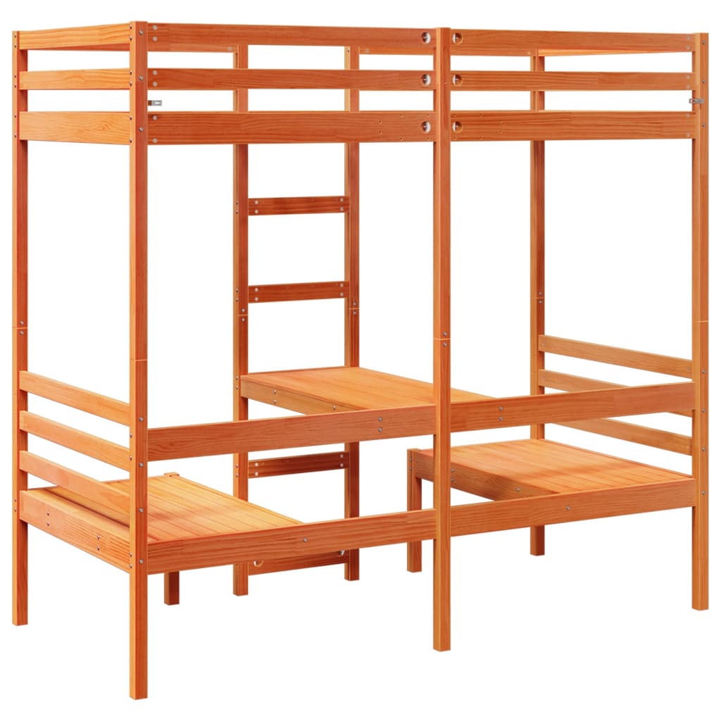 vidaXL Loft Bed Frame with Desk&Chairs Wax Brown 90x190cm 5