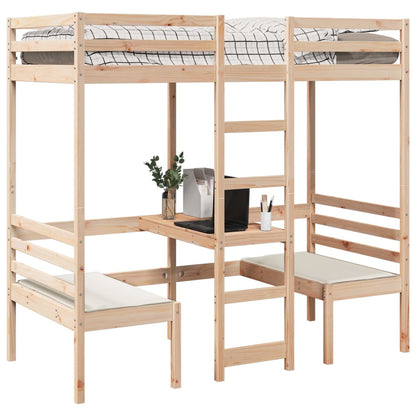 vidaXL Loft Bed Frame with Desk&Chairs 75x190cm Solid Wood Pine 4
