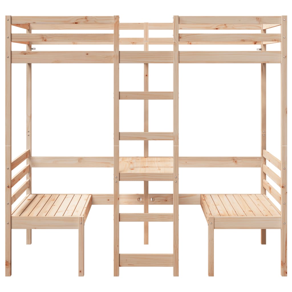 vidaXL Loft Bed Frame with Desk&Chairs 75x190cm Solid Wood Pine 5