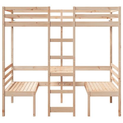 vidaXL Loft Bed Frame with Desk&Chairs 75x190cm Solid Wood Pine 5