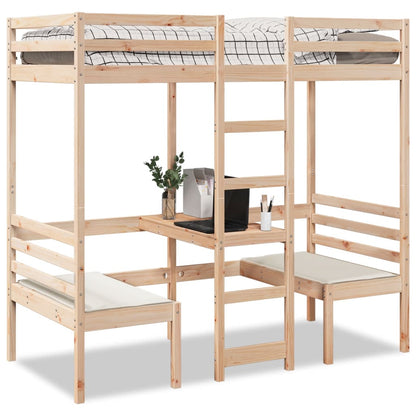vidaXL Loft Bed Frame with Desk&Chairs 75x190cm Solid Wood Pine 1
