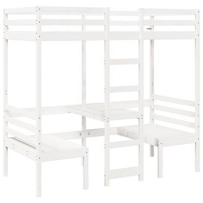 vidaXL Loft Bed Frame with Desk&Chairs White 75x190cm Solid Wood Pine 2