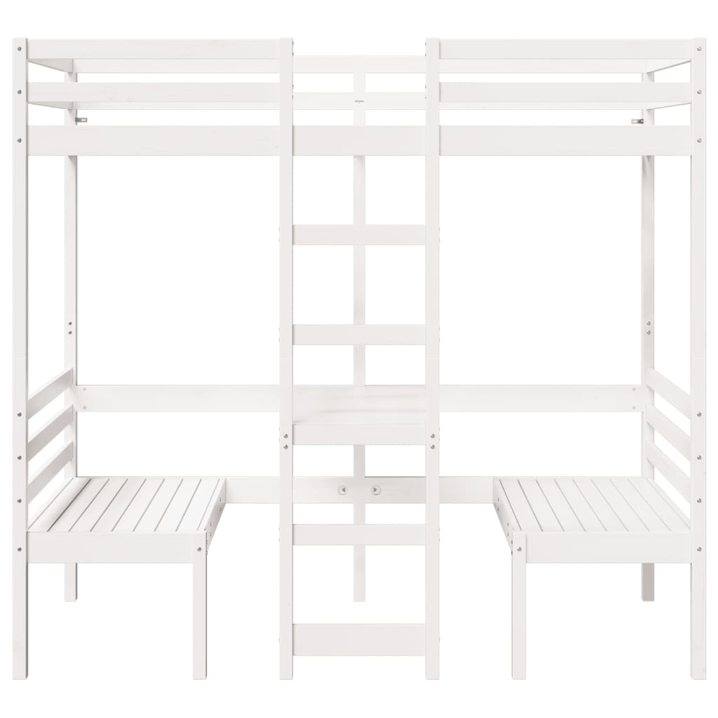 vidaXL Loft Bed Frame with Desk&Chairs White 75x190cm Solid Wood Pine 4
