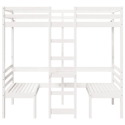 vidaXL Loft Bed Frame with Desk&Chairs White 75x190cm Solid Wood Pine 4