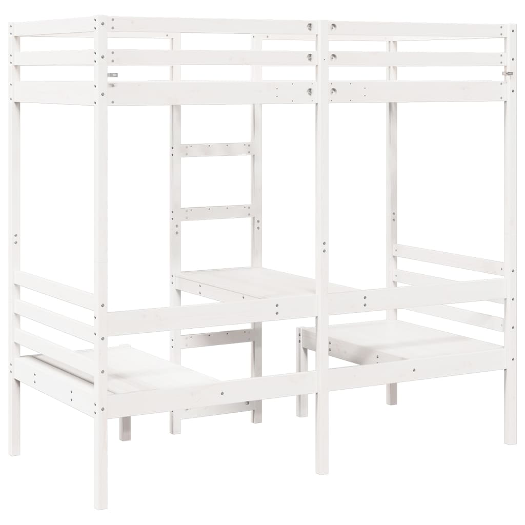 vidaXL Loft Bed Frame with Desk&Chairs White 75x190cm Solid Wood Pine 5
